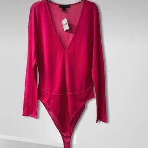 Forever 21 Hot Pink V-Neck Bodysuit